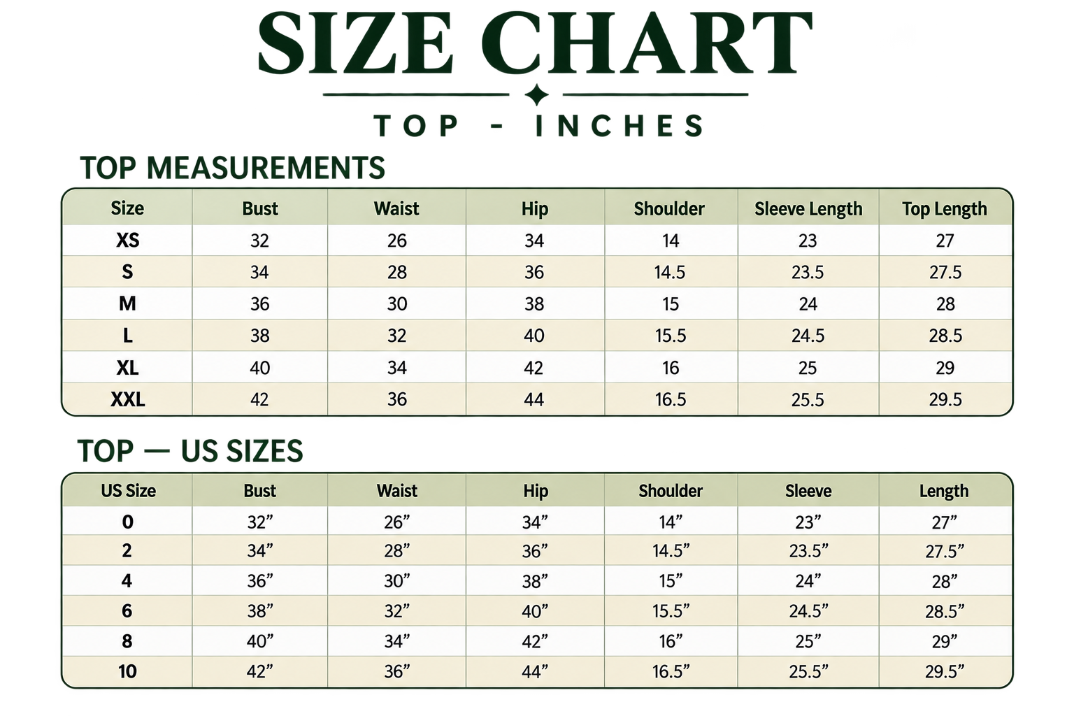 Top Size Chart