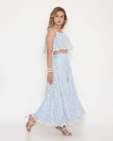 Powder Blue Floral Lace Co-ord Set