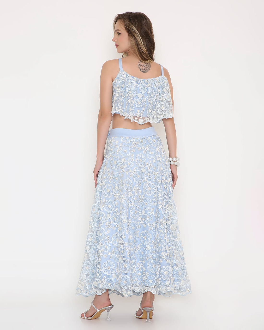 Powder Blue Floral Lace Co-ord Set
