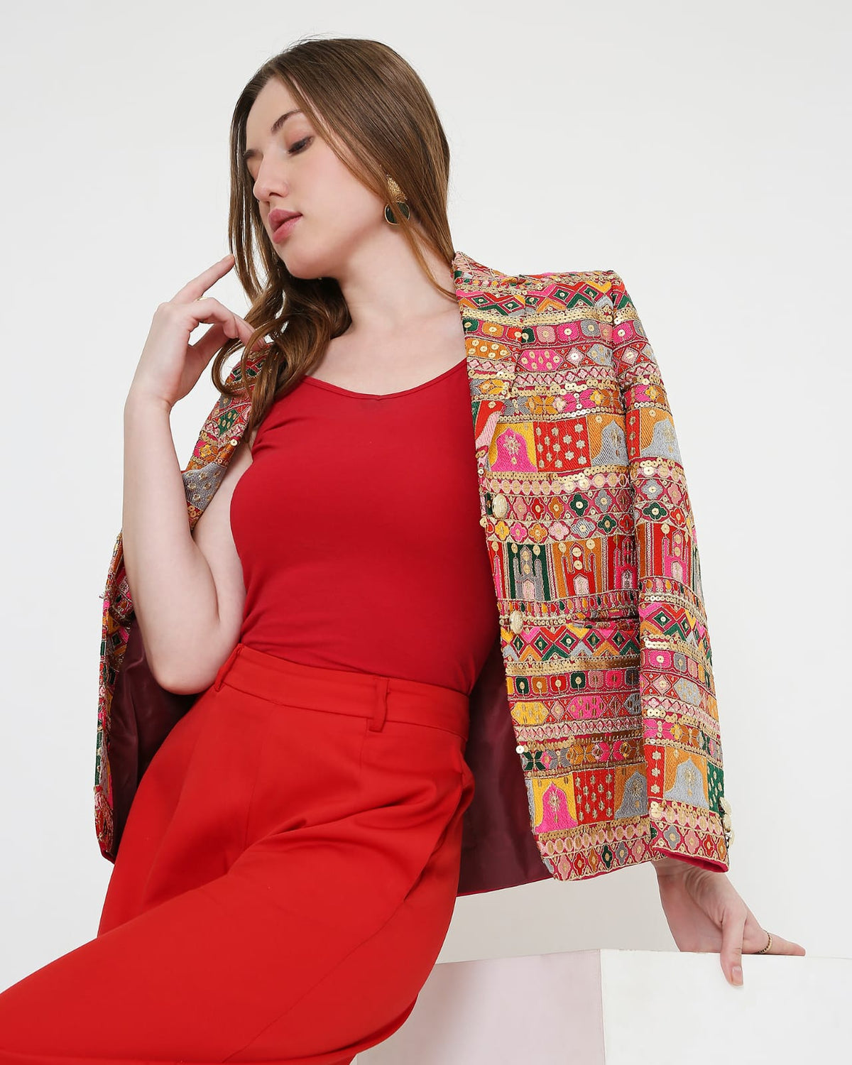 Ruby Mosaic Embellished Blazer & Corset Set