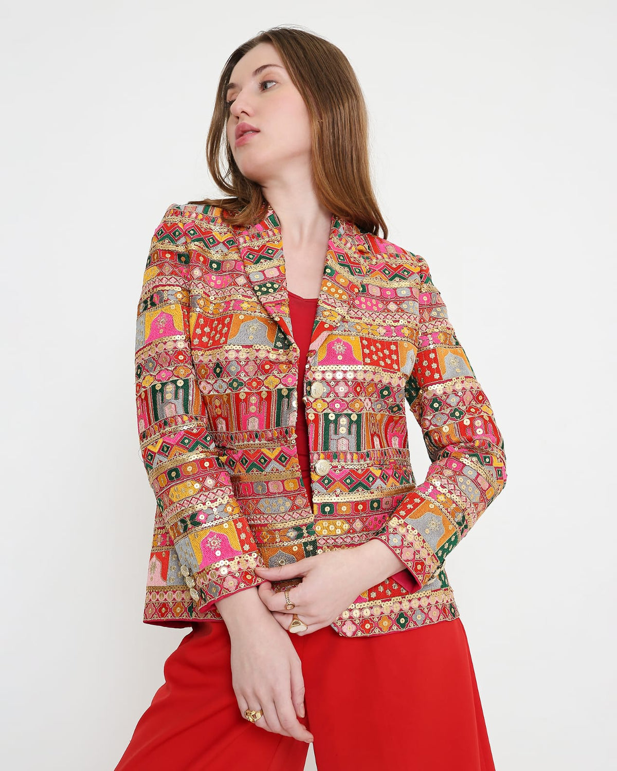 Ruby Mosaic Embellished Blazer & Corset Set