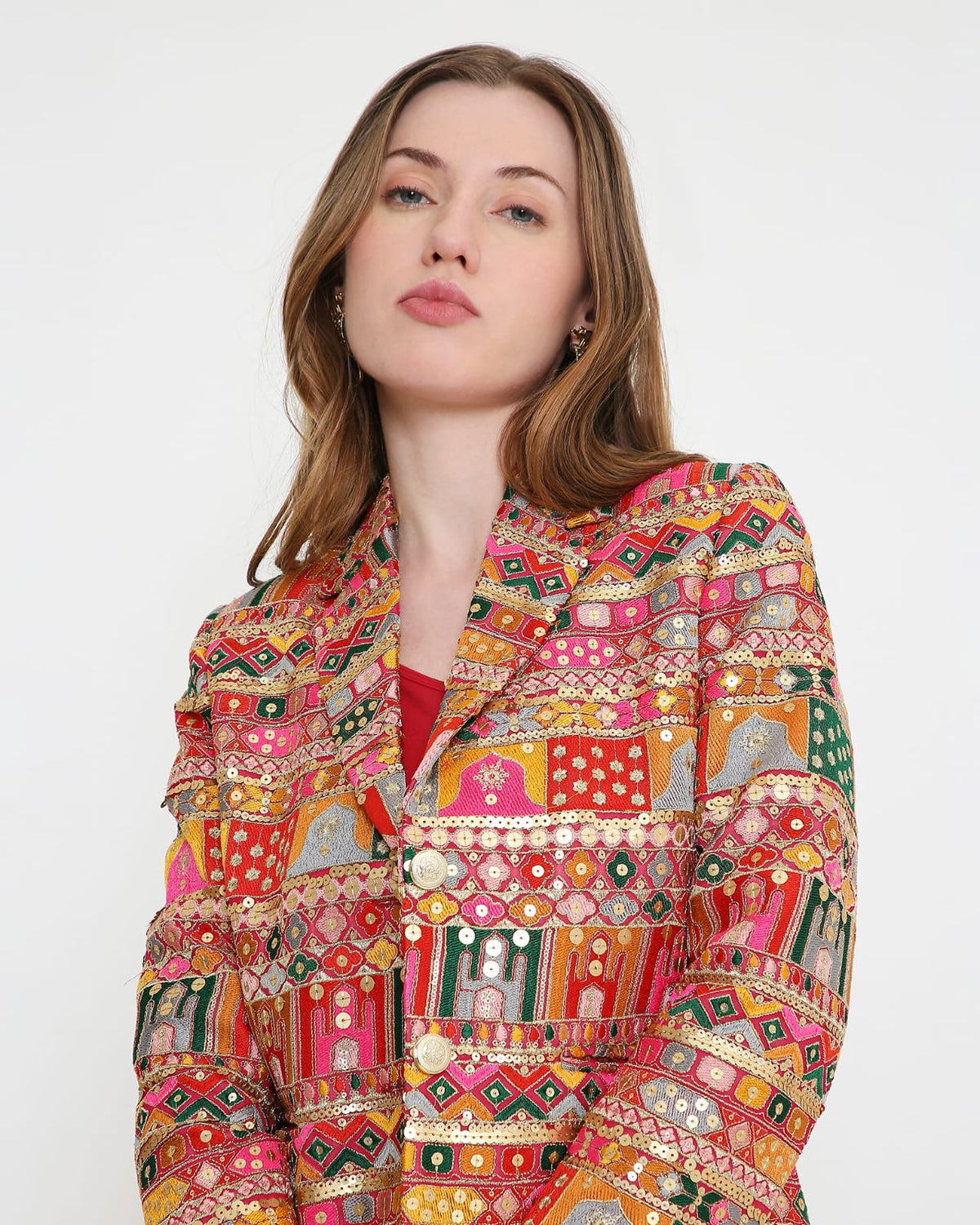 Ruby Mosaic Embellished Blazer & Corset Set