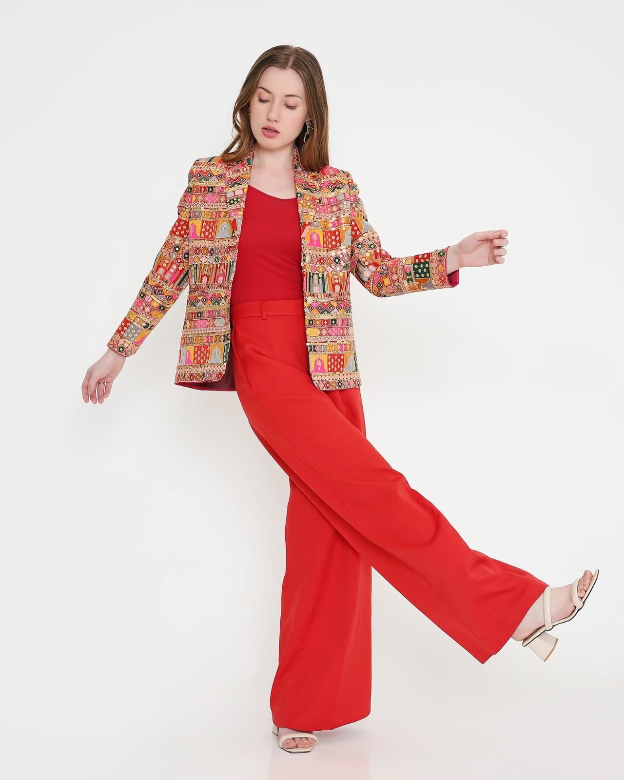 Ruby Mosaic Embellished Blazer & Corset Set