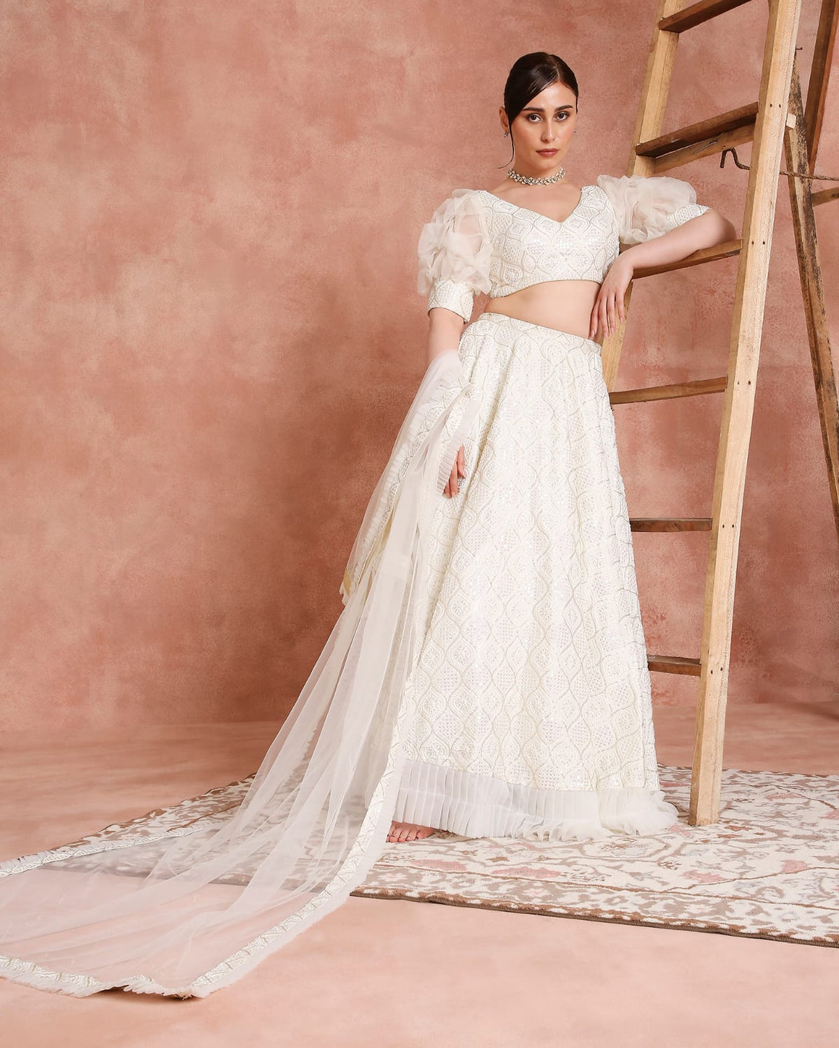 Ivory Pearl Luxe Ruffle Lehenga Set