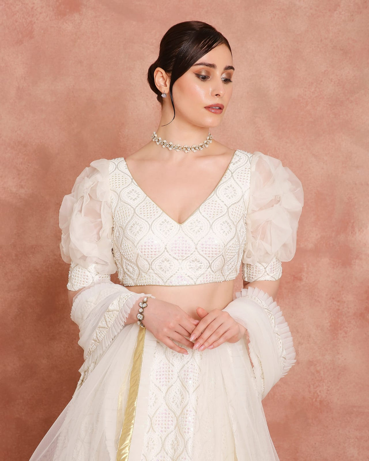 Ivory Pearl Luxe Ruffle Lehenga Set