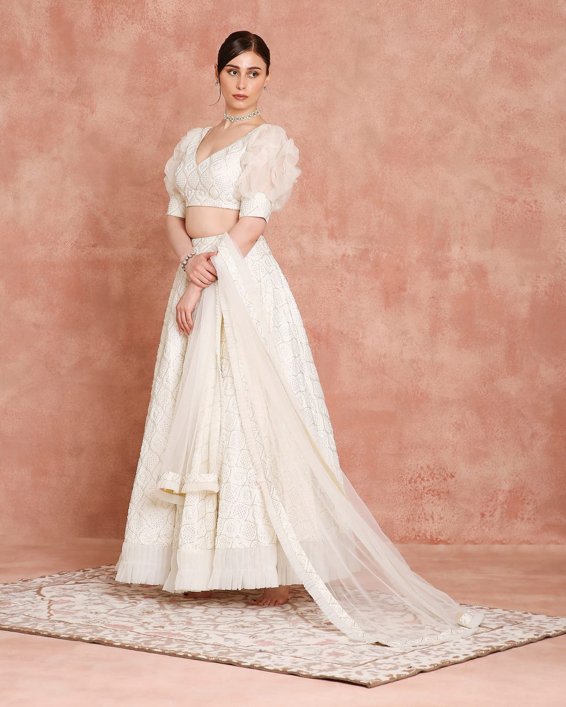 Ivory Pearl Luxe Ruffle Lehenga Set