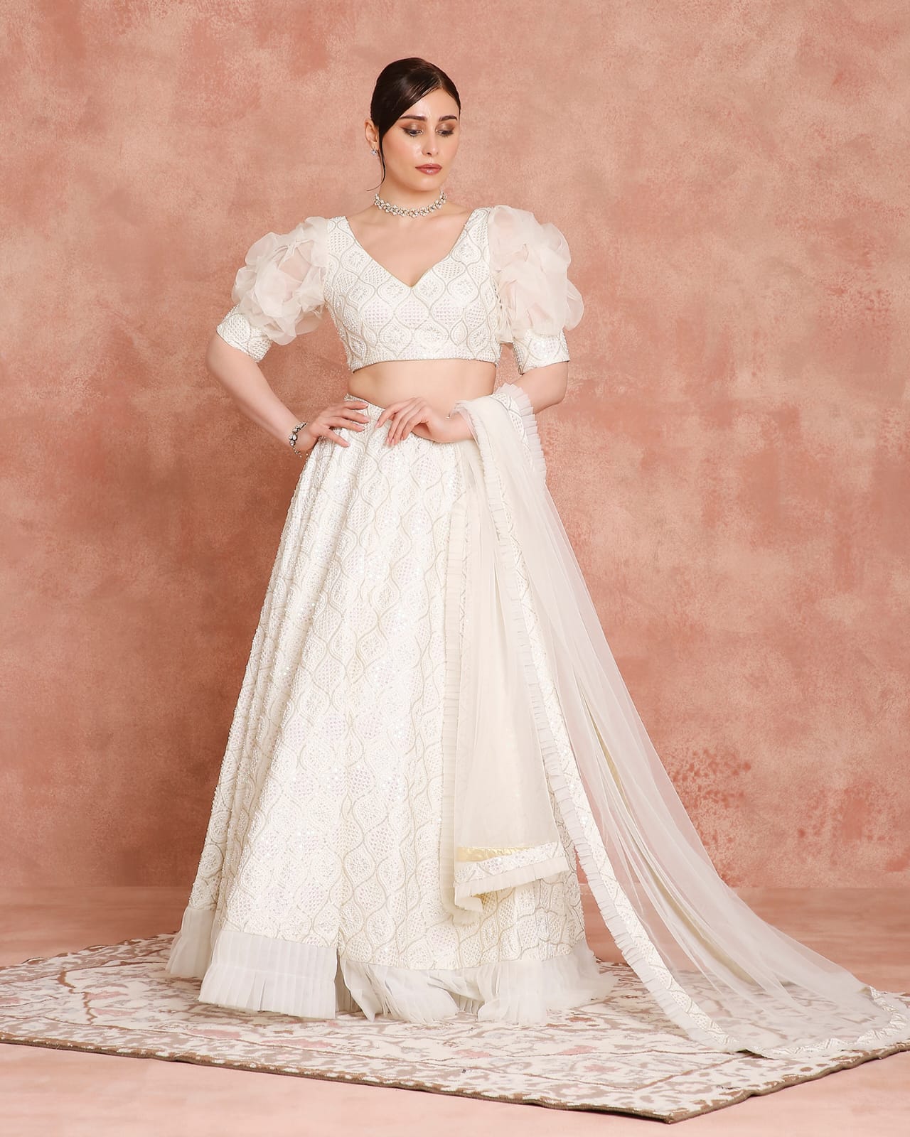 Ivory Pearl Luxe Ruffle Lehenga Set