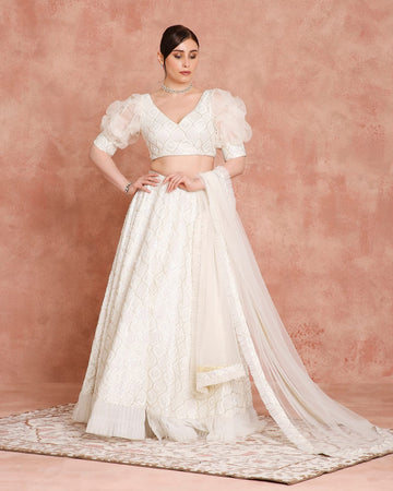 Ivory Pearl Luxe Ruffle Lehenga Set