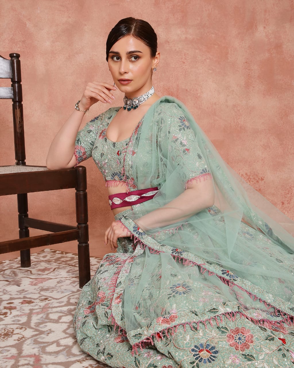 Mint Garden Luxe Embroidered Lehenga Set