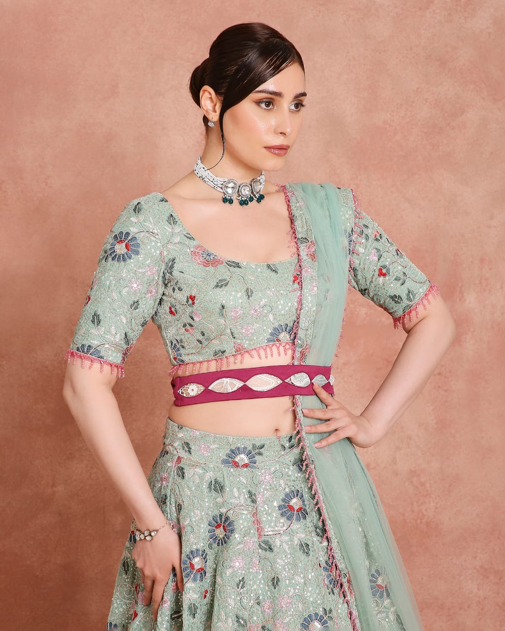 Mint Garden Luxe Embroidered Lehenga Set