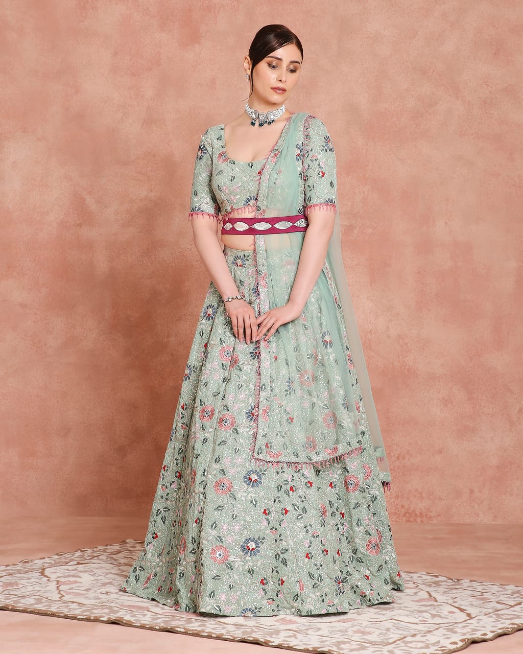 Mint Garden Luxe Embroidered Lehenga Set