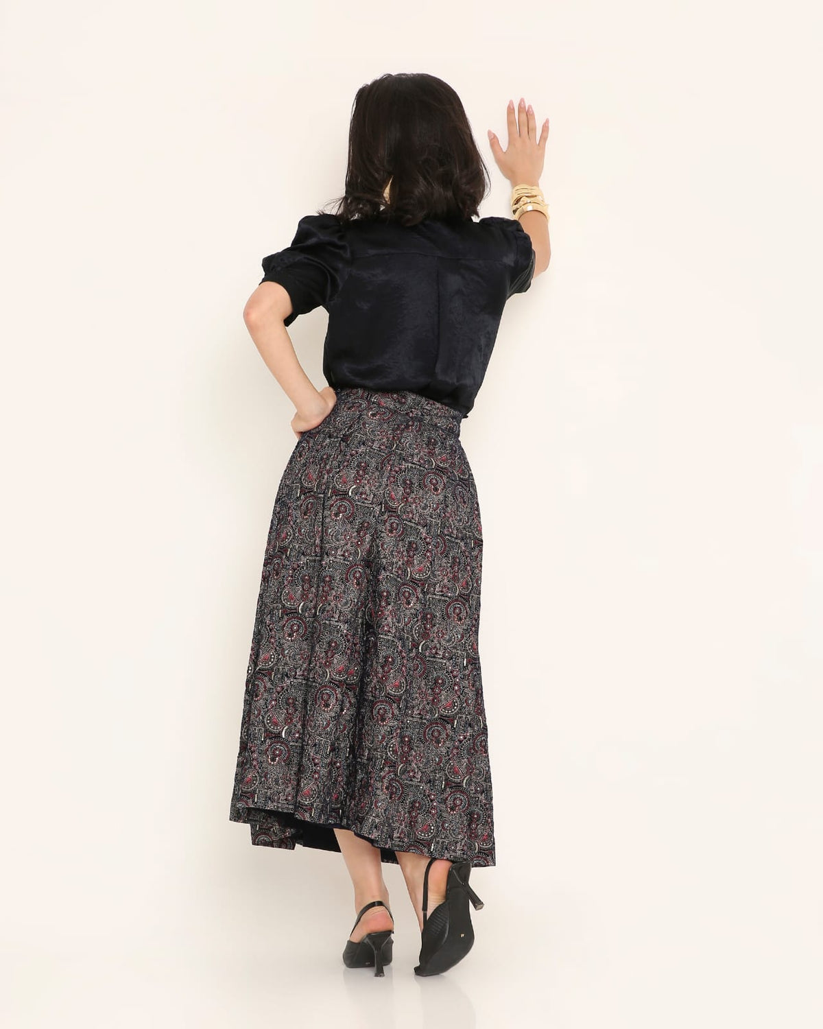 Black Satin Puff-Sleeve Fusion Co-ord Set