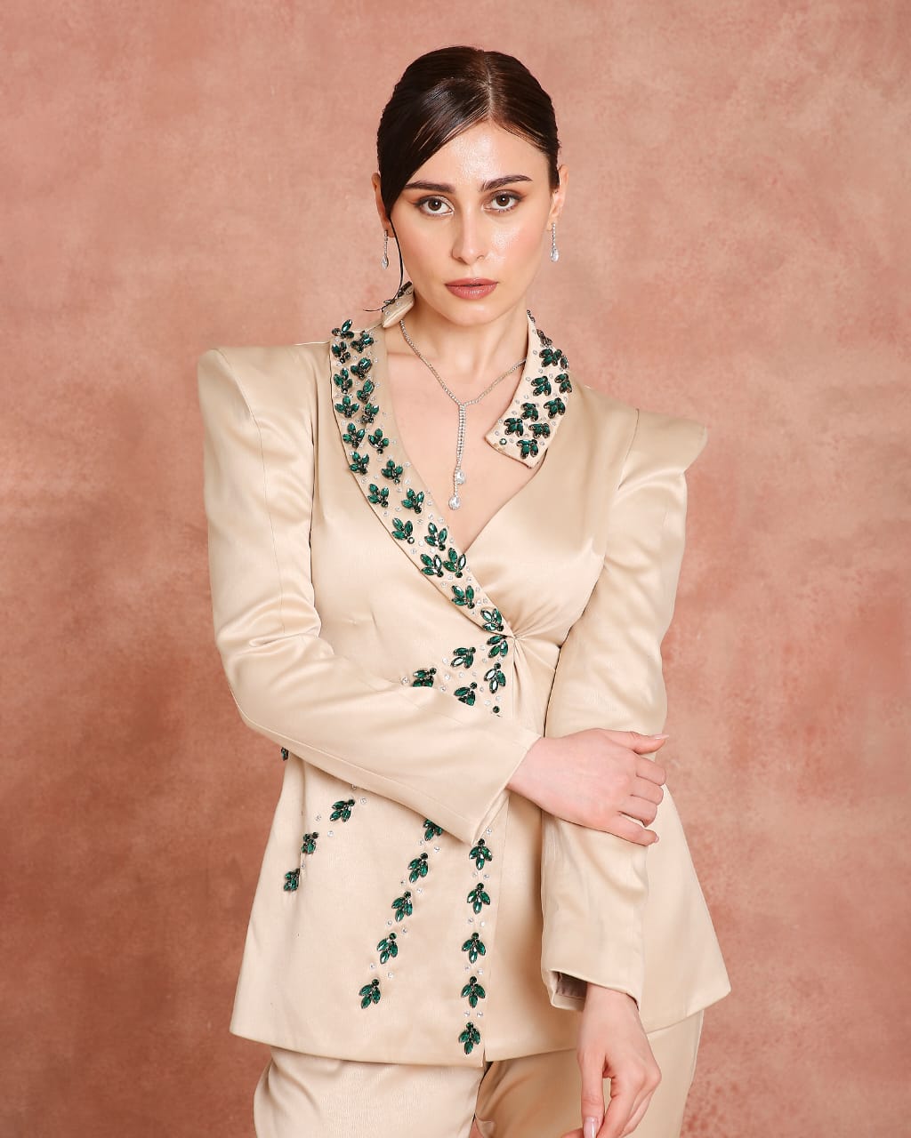 Cream Embroidered Pant Suit