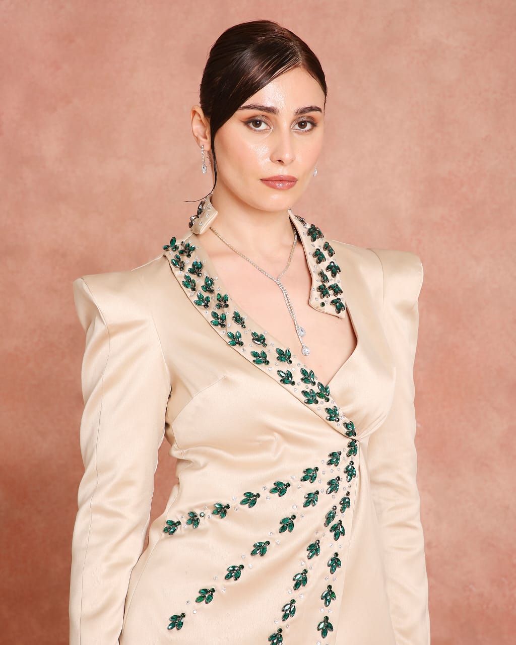 Cream Embroidered Pant Suit